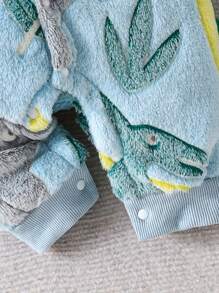 Pelele con capucha suave de niño pequeño, diseño casual con estampado de dinosaurio, abotonadura delantera, manga larga, mono para bebés e infantes, conjunto de otoño - Azul - Ver 7