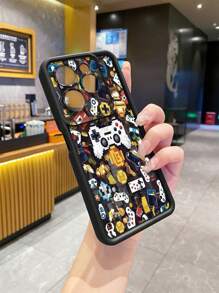 1pc Shockproof Phone Case With Mosaic Pattern Camera Handle Compatible With Iphone/Compatible With Galaxy/Compatible With Infinix/Compatible With Redmi/Compatible With OPPO/Compatible With VIVO//Compatible With Realme/Compatible With MOTO/Compatible With Itel/Compatible With Tecno,International Version, Not The Domestic Version, - Black - View 5