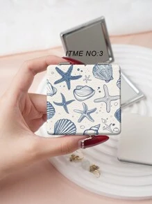 1pc Ocean World Animal Series Portable Vanity Mirror, Foldable, Lightweight, Ultra-Thin, Convenient Hand Mirror, Durable PU Leather, Metal Vacuum Electroplating, Multi-Scenario, Suitable For All, Foldable Square, Portable - Multicolor - View 6