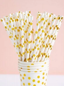 10/25/50/100 stuks witte papieren rietjes met gouden stippen, wegwerprietjes voor tafelgebruik voor verjaardagen, feesten, thuis, bars, drankwinkels, picknicks, feestartikelen en kerstcadeaus.