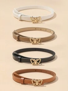4pcs/Set Multicolor Gold-Tone Alloy Buckle Belts, Versatile For Daily Use - Black and White Camel - View 13
