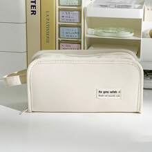 Dual-Side Pocket Pencil Bag Pen Case Multi Layer Transparent Back With Handle Storage Pouch For Stationery School - Multicolor - View 14