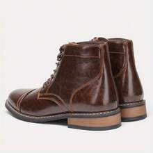 Men's Vintage-Inspired Ankle Boots In Red Brown - Casual Lace-Up With Rubber Sole, Faux Leather For All Seasons - Coffee Brown - View 5