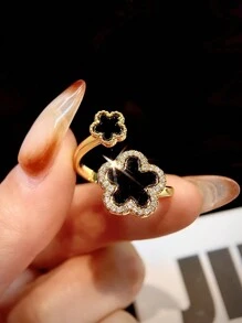 1pc Exquisite Lucky Four Leaf Clover Ring Ladies Jewelry For Women 925 Sterling Silver Birthday Ring Fine Jewelry For Girls Birthday Prom Party Gifts