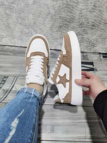 British Style White Shoes, Ultra-Light Thick-Sole Casual Shoes, Panda Star Pattern Skateboarding Shoes, Fashionable & Versatile 2024 New Couple Retro Low-Top Star Skateboard Shoes, Women Casual Shoes Ins Low-Top White Casual Shoes, Lightweight Sneakers, Ballet Dancer Training Shoes
