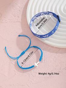 1 Pair WWJD What Will Jesus Do Letter Jacquard Knit Wristband Bracelet & Cross Decor Bohemian Beaded Bracelet Inspirational Christian Jewelry Set For Women Men For Daily Wearing