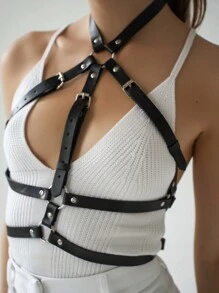 Conjunto de lencería Bondage sujetador de PU, correa de bondage y arnés pectoral para ropa gótica de mujer y accesorios
