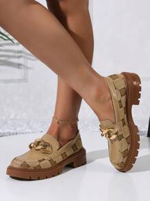 Zapatos de mujer con plataforma de textura, suela de goma con hebilla metálica, mocasines retro de alta calidad con suela gruesa