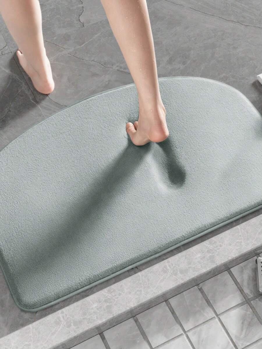 1pc Creative Simple Black Rounded Sided And Machine Washable Sponge Memory Foam Entrance Floor Mat ,Room Decor - Black - View 1