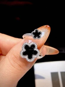 1pc Exquisite Lucky Four Leaf Clover Ring Ladies Jewelry For Women 925 Sterling Silver Birthday Ring Fine Jewelry For Girls Birthday Prom Party Gifts