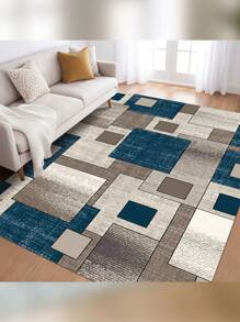 Machine Washable Runner Rugs Non Slip Non Shedding Carpet Area Rugs With TPR Rubber Backing, Low Pile Rugs For Indoor Bedroom Bathroom Living Room Aisle Hallway Balcony Entryway,Foldable Washable Non-Shedding Rug,Influencer Carpet - 藍色 - 查看 2