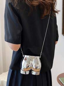 Y2K 风格小众设计臀部形状包、链条包、趣味斜挎口红包适合派对可爱新奇包腋下钱包派对、音乐节 - 銀色 - 查看 2