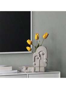 1 Stück kreative keramische Vase zum Bemalen, künstliche Blumendekoration, Kunstgesichtsdekor, Heimdekoration, Gesichtsvase, Veranda-Dekoration, Tischmittelpunkt, Tischdekoration, Alltagsartikel, Vase, Blumen Heimdekoration Raumdekoration Blumenvase Glasvase