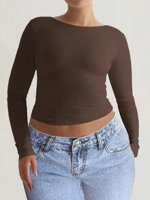 大码女式露背长袖修身运动 T 恤