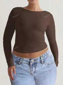 Plus Size Women's Backless Long Sleeve Fitted Sports Tee
