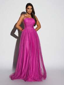 LONG TULL WEDDING DRESS WITH BRAIDS AND BRAIDED SHINE - Hot Pink - View 1