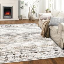 Area Rug Living Room Rug Soft Machine Washable Boho Farmhouse Rugs For Bedroom Under Dining Table, Non Slip Neutral Indoor Floor Carpet For Home Decor - 咖色 - 查看 3