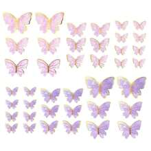 40Pcs Butterfly Cupcake Topper Pink Purple Gold, Lively 3D Butterflies For Cake Decor Birthday Anniversary Wedding Women Party Wall Food Decorations,Mixed Size