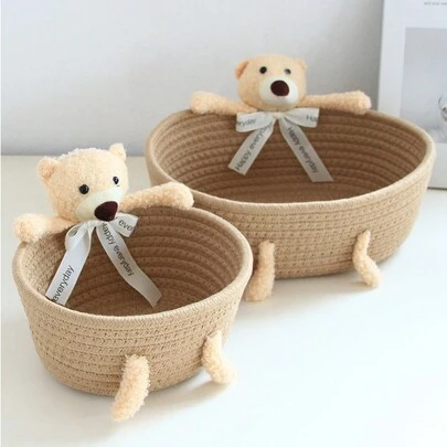 1pc/2pcs Woven Storage Baskets, Cute Desktop Decor Storage Basket, Suitable For Toys, Cosmetics, Bedroom, Bath Room, Wood Rattan Geometric Baskets, NaturalMix Metal Frame Accents For Coastal Garden Decor,For Back To School
