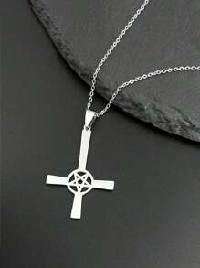 Inverted Cross Occult Pentagram Necklace Upside Down Cross Gothic Satan Necklaces  Satan