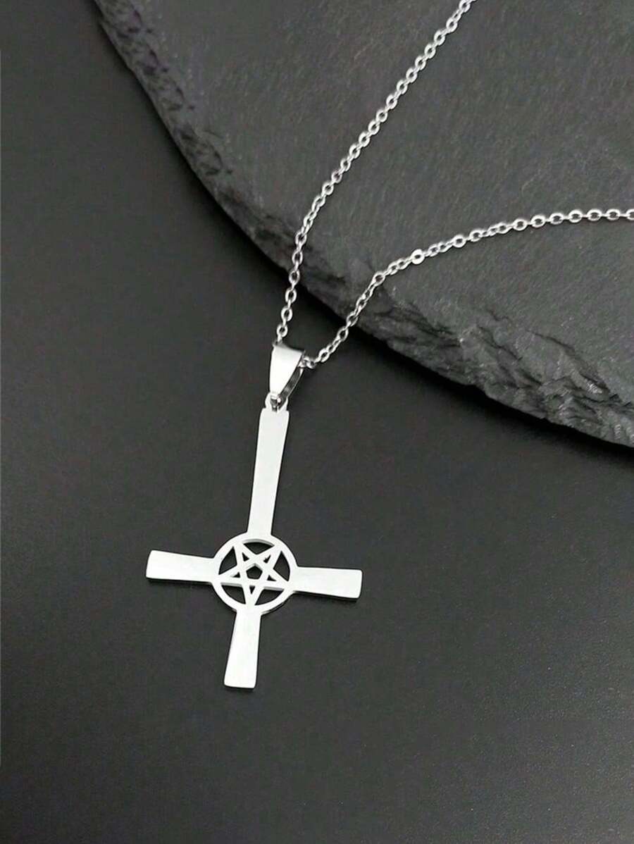 Inverted Cross Occult Pentagram Necklace Upside Down Cross Gothic Satan Necklaces  Satan