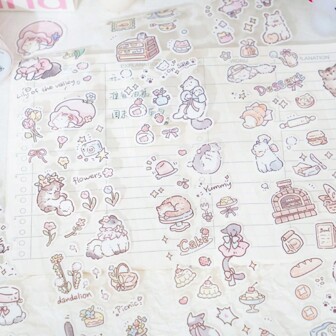 4 Rolls Cat Series Washi Tapes, Synthetic Paper Die-Cut Adhesive Tapes, Cute Cats Design Stationery Tapes, Ideal For Students & Girls, Doodle Stickers Back To School