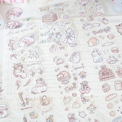 4 Rolls Cat Series Washi Tapes, Synthetic Paper Die-Cut Adhesive Tapes, Cute Cats Design Stationery Tapes, Ideal For Students & Girls, Doodle Stickers Back To School