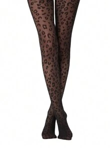 1 pezzo Leggings con stampa leopardata da 50 denari, collant vintage sexy jacquard, collant velati snellenti, calze senza piede sottili adatte per tutte le stagioni per le donne