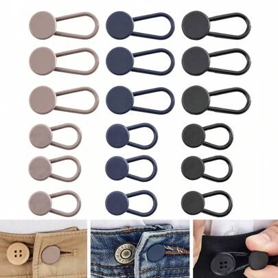 10pcs/18pcs Adjustable Waist Extender, Stretchable Waistband Buckle For Shirts And Pants, Unisex Rubber Material, 1.5cm-1.8cm (0.59in-0.71in) Adjustable Buckle In Large And Medium Sizes