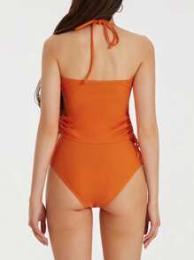 Women 2pcs Bikini Set Halter Neck Sleeveless Backless Crop Top + Panties Swimwear Swimsuit Summer Beachwear - trái cam - Xem 4