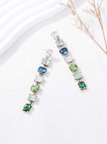 juran 1 对长款玻璃水晶水钻优雅女士耳环适合约会 - 綠色 - 查看 3