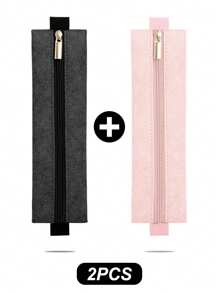 1pc Black/Brown/White/Pink Faux Leather Paper Pencil Case, Creative Zipper Closure Foldable Strap Design Large Capacity Durable Portable Stationery Storage Bag Suitable For Business Office, Students Back To School, Notebook, Planner, Books - Multicolor - View 21