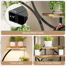 Plant Stand With Grow Light, 8 Tiered Plant Stands For Indoor Plants Multiple, 62" Tall Plant Stands Indoor, S-Shaped Plant Shelf With Grow Light For Living Room, Metal Plant Rack, Brown Black