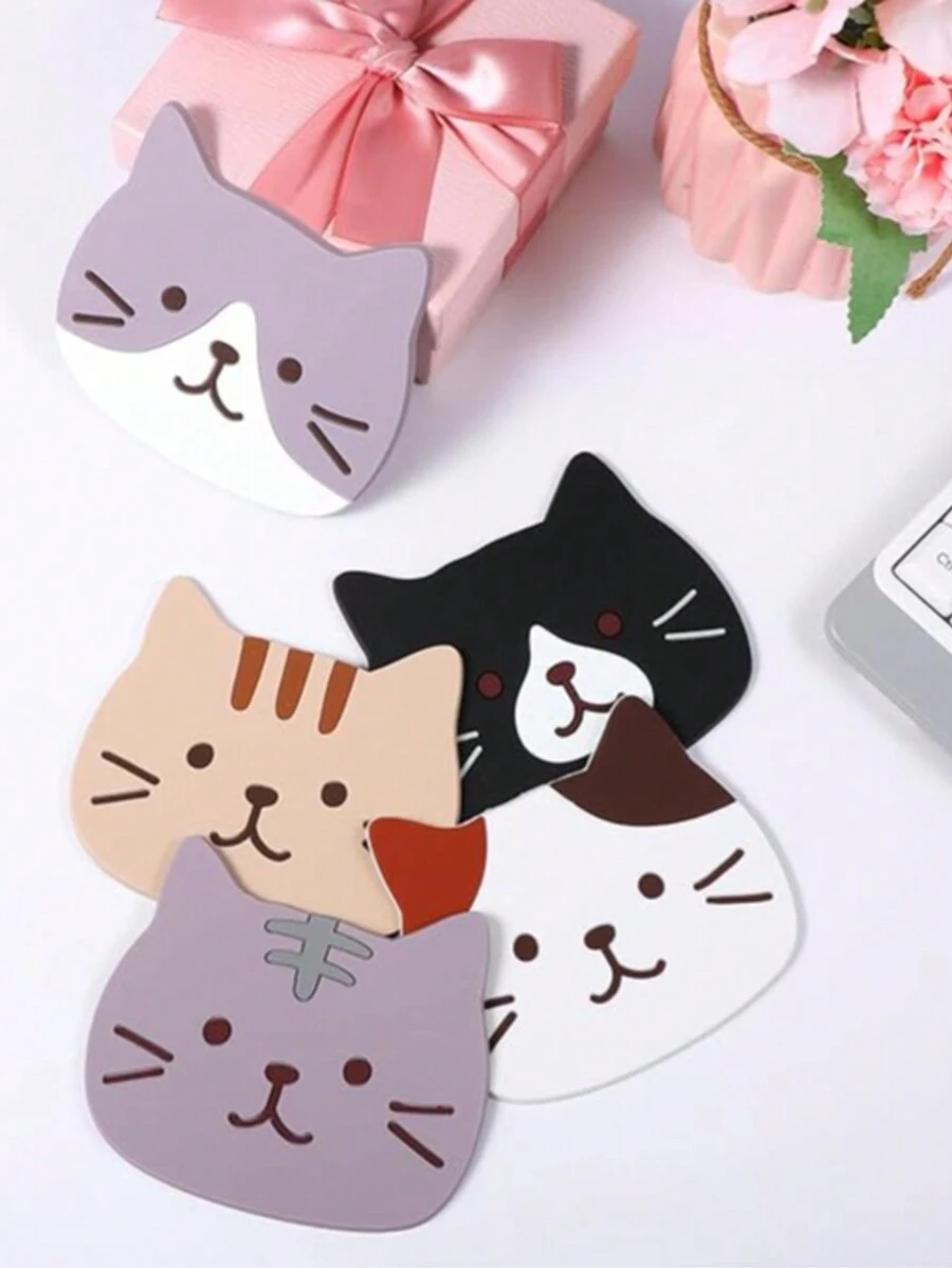1PC Cute Cat Coasters Rubber Surface Insulation Non-Slip Hot Pads Cat Shaped Coasters, Interesting Coffee Cup Decoration, Bar, Small Cute Cat Coasters, Funny Cat Coasters Cat Shaped Ceramic Coasters, Desk Coffee Table Restaurant Decoration Cat Cute Coasters PVC Puppy Expression Silicone Coasters Insulation Pads Non-Slip Anti-Scalding Pads Bowl Mats Placemats Bar Teapot Mug Placemats Bowl Mats