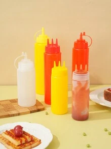 Juego de 12 piezas de botellas de plástico exprimibles, 4 botellas + 4 tapas de plástico de tres orificios + 4 tapas de plástico de un orificio, botellas para salsa con orificio único/tres orificios para control de cantidad preciso, dispensador de condimentos de cocina, tapa de plástico, botella exprimible con medición giratoria, adecuado para ensalada, salsa de tomate, miel, mermelada - Multicolor - Ver 12