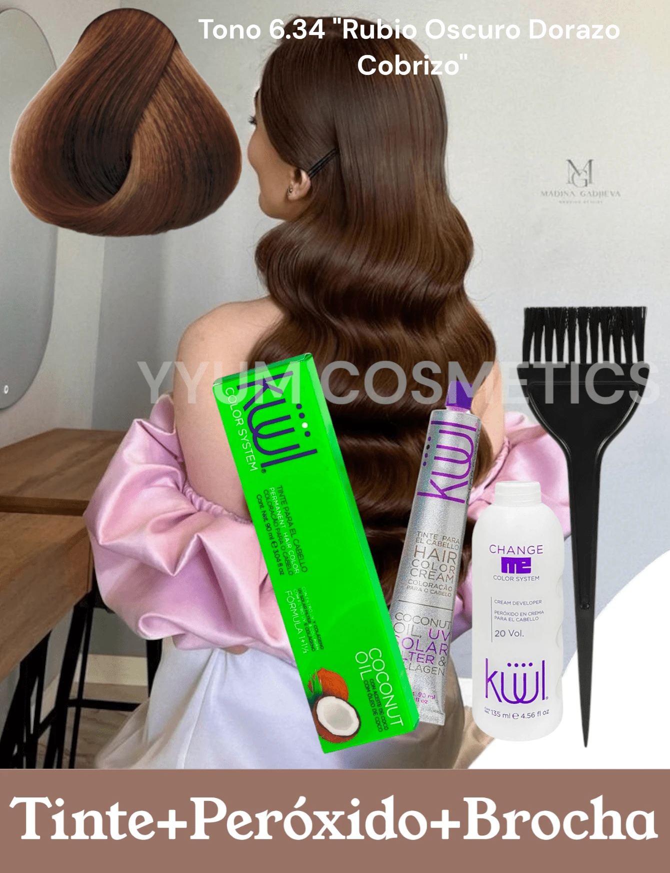 Kit brocha y tinte KÜÜL - Color System Tinte para Cabello Permanente Color System 90ml en Crema con Aceite de Coco y Colágeno, Prolonga la Intensidad del Color, Aporta Hidratación, Brillo y Sedosidad