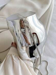 Y2K 风格小众设计臀部形状包、链条包、趣味斜挎口红包适合派对可爱新奇包腋下钱包派对、音乐节 - 銀色 - 查看 5