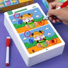 Jogo educativo de treinamento de atenção e foco, 1 peça - Cartões de quebra-cabeça reutilizáveis para atividades de exploração, treinamento de foco, jogos cognitivos, testes e avaliações, adequado para casa e escola, Páscoa, Ano Novo, aniversário, lembrancinhas, materiais de volta às aulas (cor do marcador aleatória) (estilo e cor aleatórios)