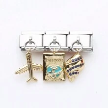 1 pieza Componentes para pulsera de acero inoxidable estilo italiano, con tres colgantes combinados, para hacer joyas DIY de pulseras y collares, se puede combinar libremente con diferentes estilos - módulo italiano - Ver 16