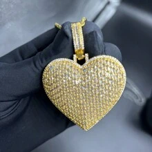 1 件超大心形吊坠项链，带编织链，黄铜材质，嘻哈潮流情侣及日常配饰