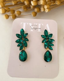 Emerald Green Gold Plated Earrings / Navy Blue Earrings / Fuchsia Party Earrings / Purple And Blue Earrings - 綠色與金色 - 查看 2