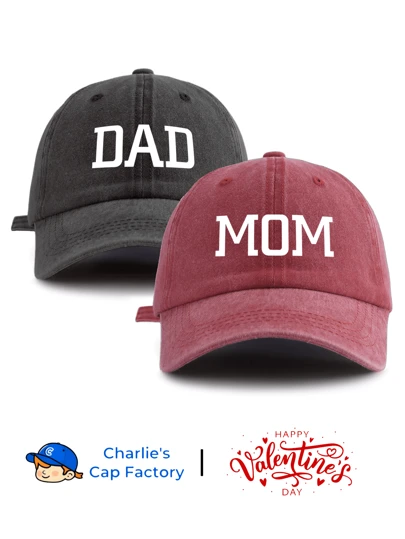 2pcs/Set Couple Printed Washed Baseball Cap, Classic Casual Retro Style, Soft Absorbent Sweatband, Adjustable Size, Lightweight Sun Protection, Suitable For Outdoor Sports, Daily Wear, Parties, Perfect Gift For Couples, Parents On Valentine''s Day