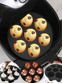 Silikonowa forma do pieczenia ciasta z 7 wnękami, nieprzywierająca, idealna do mini ciast i muffinek, idealna do piekarnika i frytkownicy, niezbędny gadżet kuchenny