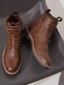 VOSTEY SHOESMORE Men's Fashion Black Boots Casual Dress Boots Motorcycle Zipper Chukka Brown Boots For Men - BMY8049-棕色 - 查看 1