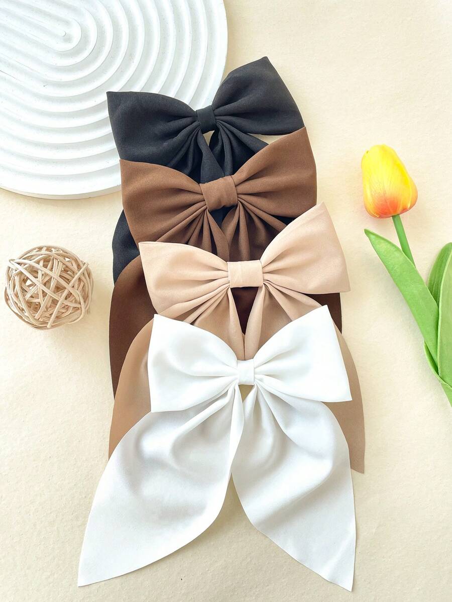 4pcs Large Bow Hair Clips, Soft Long-Tailed Bow Hairpins, Vintage Metal Hair Clip Silk, Elegant Hair Accessories, Great Gift For Girls Claw Clips Hair Claws Hair Barrettes, School Stuff - Multicolor - View 1