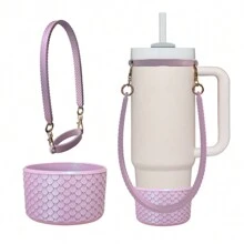 硅胶杯套，适合直径 7.5 厘米的玻璃杯，便携式手柄带支架，通用保温杯 - 手提+杯套 - 查看 2