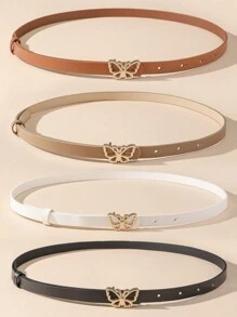 4pcs/Set Multicolor Gold-Tone Alloy Buckle Belts, Versatile For Daily Use - Black and White Camel - View 11
