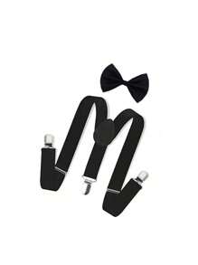 儿童吊带领结套装，学生燕尾服领结吊带，男孩女孩可调节背带夹，适合派对、婚礼、生日庆祝 - 彩色 - 查看 15