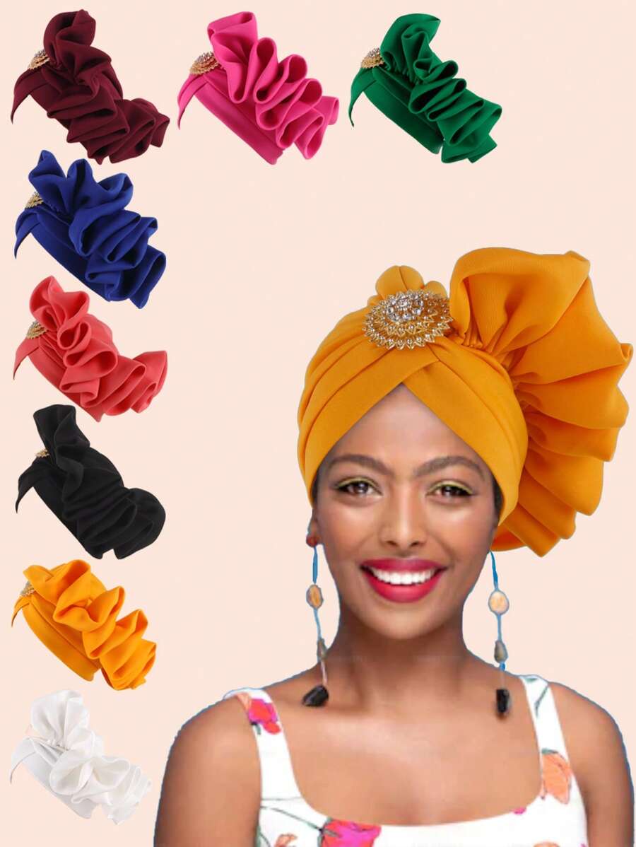 1pc Ornate Accessory Hand-Stitched Side Floral Muslim Head Cap, For Daily & Gathering Use - Hand-sewn Flowers On the Side - View 1