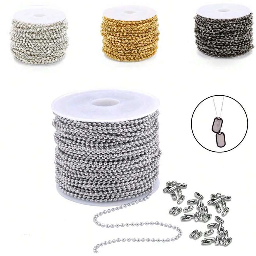 1Set 1.5/2.4mm Iron Beads Chain About 393.7 Inch About 50 Iron Material Beads Waist Buckle DIY Jewelry Chain Suitable For Bracelet Necklace DIY Making - Multicolor - View 1